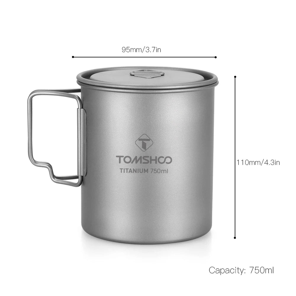 Tomshoo 750ml Outdoor Camping Cup Durable Titanium Cup Tourist Tableware Picnic Utensils Tourism Camping Mug Camping Equipment