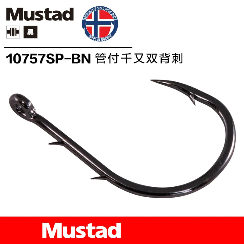 Orginal Mustad Hooks With Ring 10757 High Carbon Steel Peche Anzol Double Back Barbs Lure Wedkarstwo Fishhook 1#-9# Sea Pesca