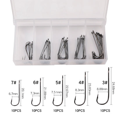 50pcs / 100pcs Box Straight Fishing Hooks Sizes 2#-3/0#