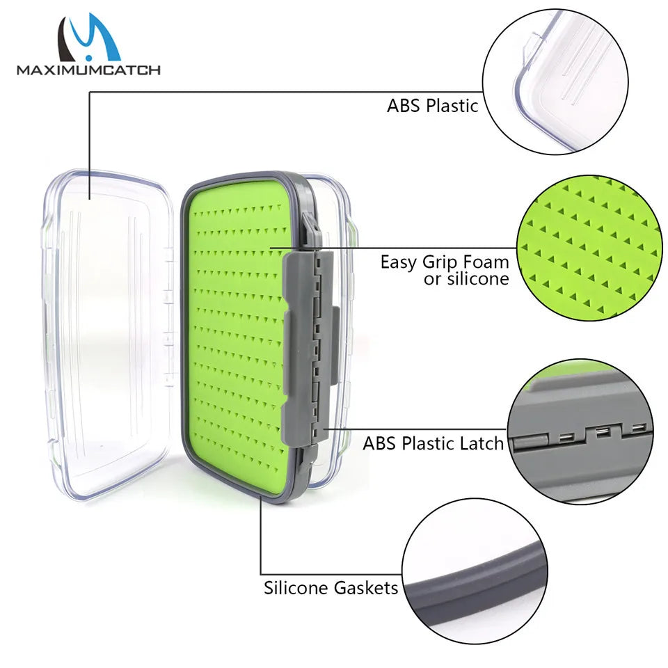 Maximumcatch 4Sizes Slit Foam&Easy-Grip Foam Fly Fishing Box Double Side Waterproof Plastic Tackle Box Transparent Fly Box