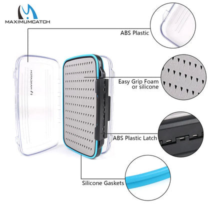 Maximumcatch 4Sizes Slit Foam&Easy-Grip Foam Fly Fishing Box Double Side Waterproof Plastic Tackle Box Transparent Fly Box