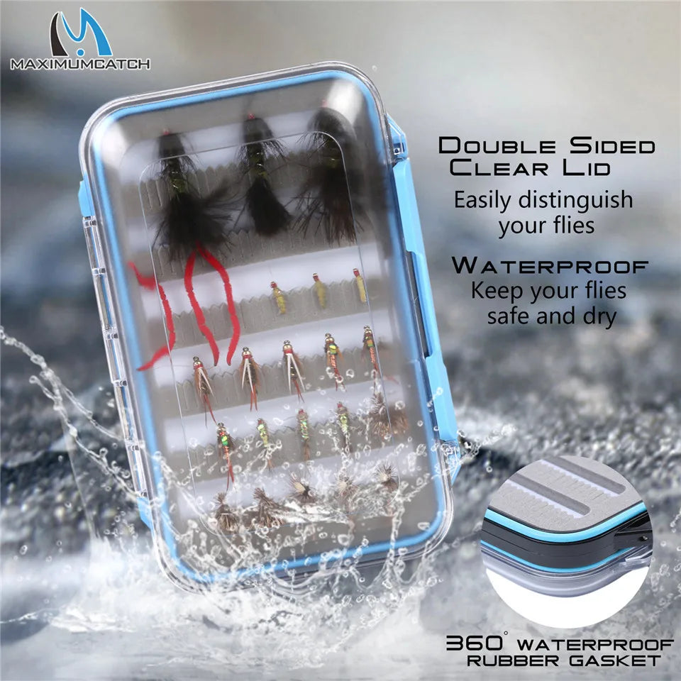 Maximumcatch 4Sizes Slit Foam&Easy-Grip Foam Fly Fishing Box Double Side Waterproof Plastic Tackle Box Transparent Fly Box