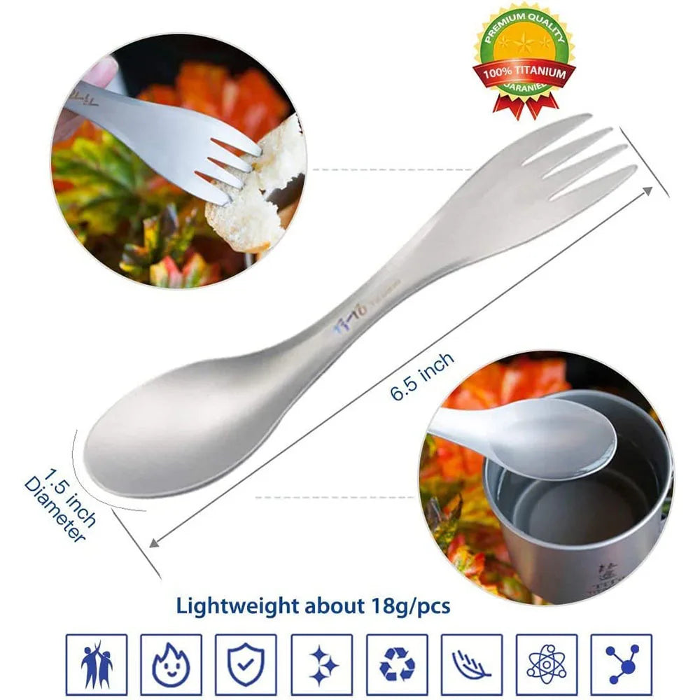 2Pcs Titanium Ultralight Spork 2-in-1 Spoon and Fork