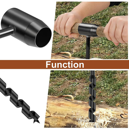 Bushcraft Outdoor Survival Hand Drill Carbon Steel Manual Auger Drill Manual Survival Drill Bit Self-Tapping Wood Punch Tool