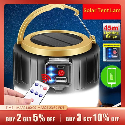 Outdoor Solar LED Camping Lights USB Rechargeable Tent Portable Lanterns Emergency Lights For Fishing Barbecue Camping Lighting