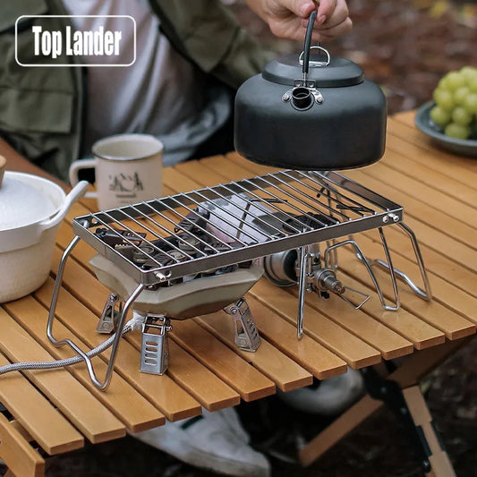 Lengthening Camping Stove Grill Stand Outdoor Stainless Steel Burner Bracket Portable Foldable Charcoal Gas Stove Rack Tools