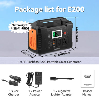 FF Flashfish 110V Portable Power Station Solar Generator AC 200W 151WH Battery Charger Outdoor Emergency Supply Camera Drone