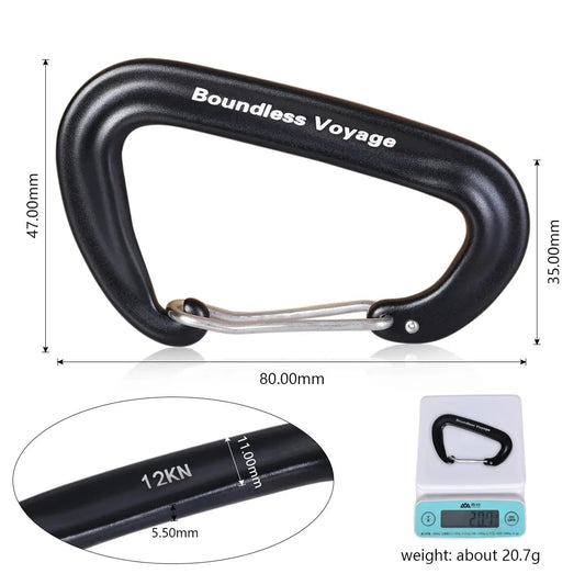 Boundless Voyage Carabiner Clip, Aluminum Alloy Carabiner, 12KN D-type Clip