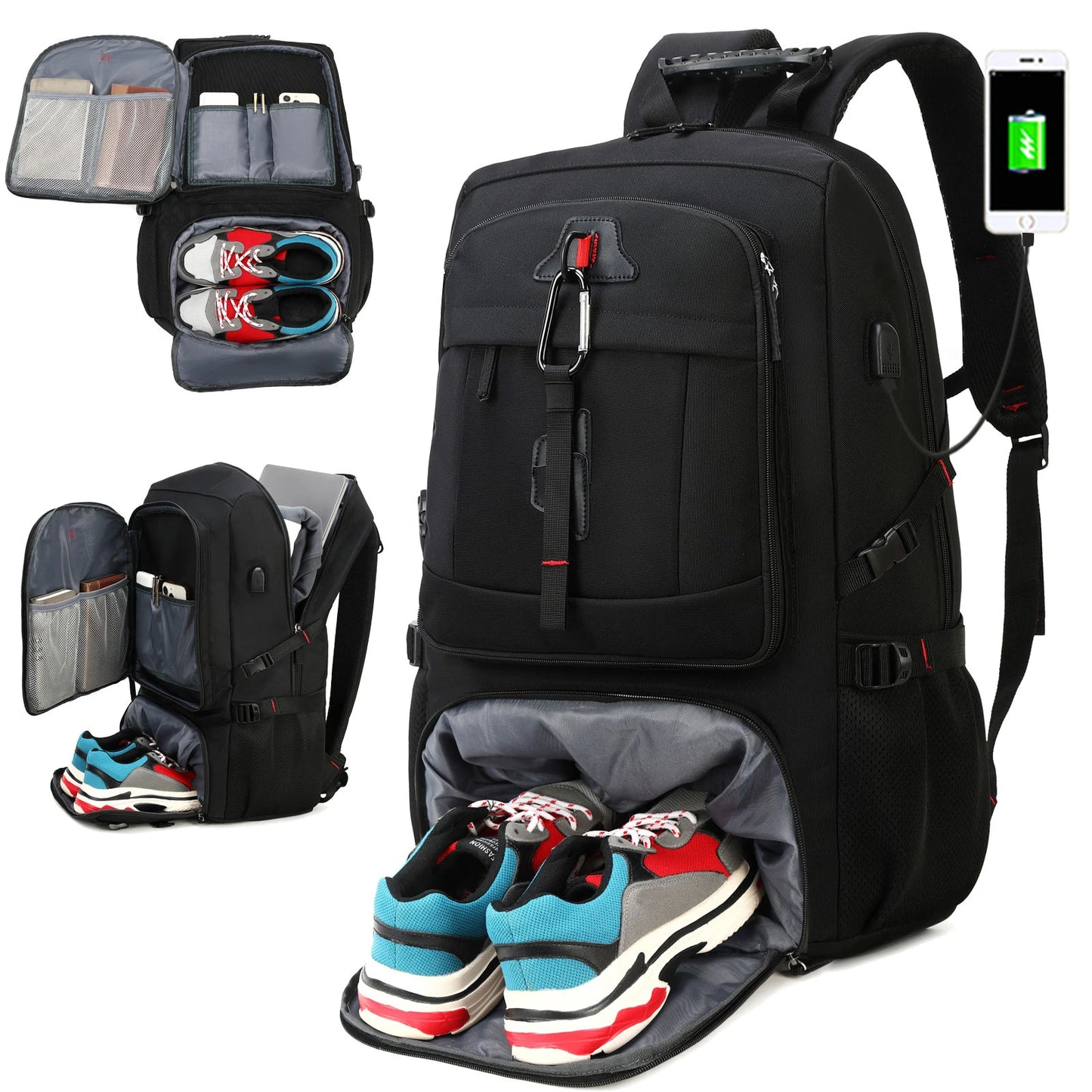 Travel Backpack , 50L waterproof large capacity backpack Gym Hiking and Camping with Shoe Compartment