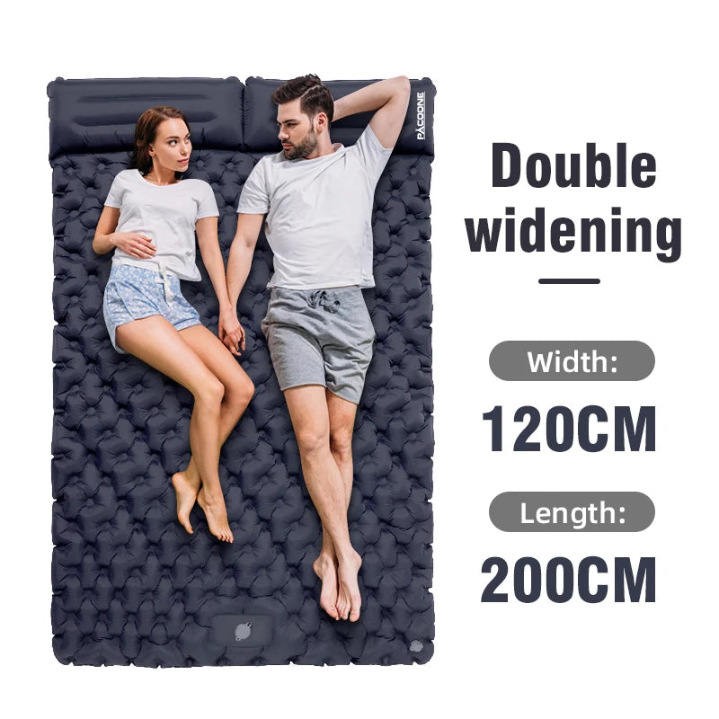 PACOONE Outdoor Camping Double Inflatable Mattress Extra Wide Sleeping Pad Ultralight Folding Bed Sleeping Mat Car Travel Mat