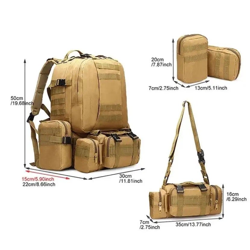 50L Tactical Backpack Waterproof 4 In1 Molle Sport Tactical Bag Outdoor Hiking Climbing Fishing Travel Laptop Backpacks