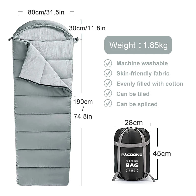 PACOONE Outdoor Sleeping Bag Double Sleeping Bag Lightweight Cotton Warm Sleeping Bag Washable Camping Travel Sleeping Bag New