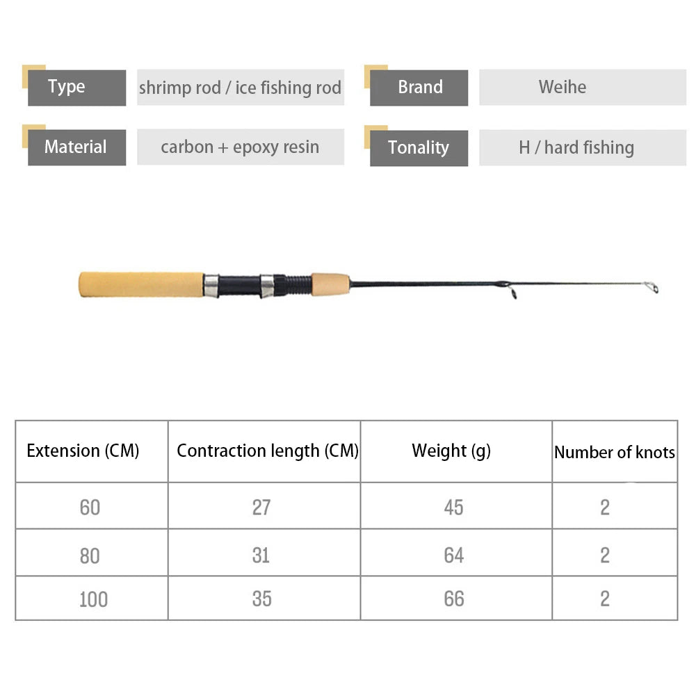 60 80 100CM Mini Telescopic Ice Fishing Rod Portable Carbon Fiber River Shrimp Carp Fishing Pole Winter Fishing Rod Tackle Pesca