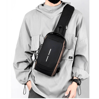 Crossbody Bag Men's Shoulder Bag Anti-Theft Travel Messenger Chest Sling Pack USB Chest Bag Shoulder Bag For Men