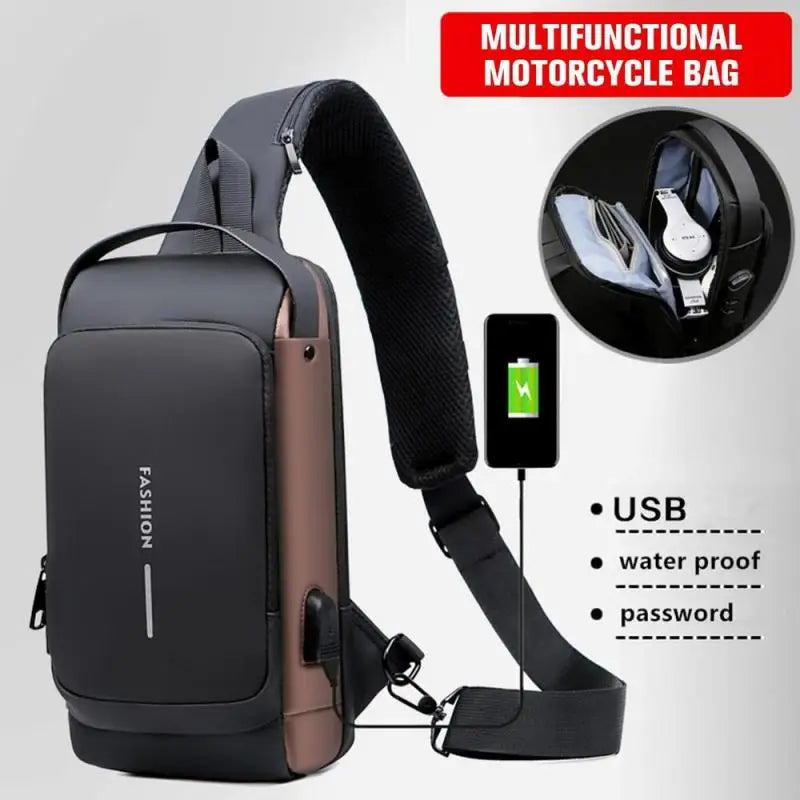 Crossbody Bag Men's Shoulder Bag Anti-Theft Travel Messenger Chest Sling Pack USB Chest Bag Shoulder Bag For Men