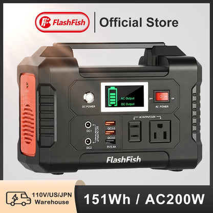 FF Flashfish 110V Portable Power Station Solar Generator AC 200W 151WH Battery Charger Outdoor Emergency Supply Camera Drone